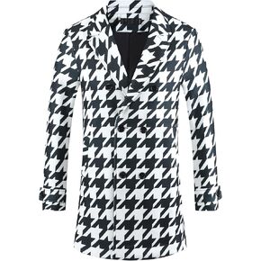 Lars Amadeus Houndstooth Overcoat for Men's Double Breasted Plaid Pattern Winter Trench Coat