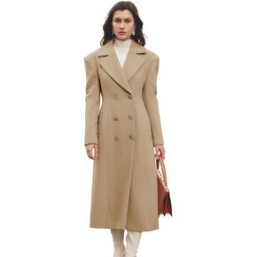 معطف شتوي نسائي من الصوف من MIHOLL، أنيق بياقة مدببة، معطف طويل بأزرار مزدوجة مع جيوب in Kuwait