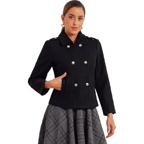 Allegra K Pea Coat for Women's Woolen Blend Classic Collar Double Breasted Overcoat Winter Outerwear