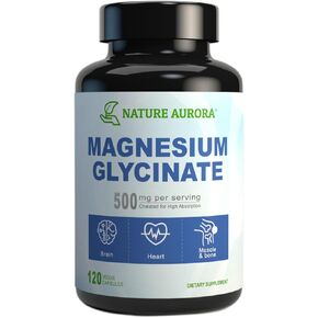 Magnesium Glycinate 500mg, Chelated & Purified, High Absorption Magnesium Supplement for Muscle, Bone, Heart Support, Gluten-Free, Non-GMO, Essential Trace Mineral (120 Veggie Capsules)