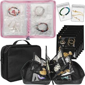 Travel Jewelry Organizer Case with Clear Zipper Velvet Pouch and Transparent Jewelry Storage Book with Small Clear Zippered Pouch