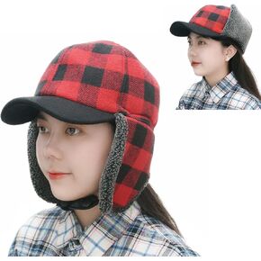 Men Women Winter Warm Windproof Ear Flap Fur Plaid Baseball Brim Visor Cap Hunting Ski Trapper Cadet Military Aviator Teen