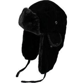 Unisex Winter Trapper Hat Plush Thickened Warm Windproof Hats Ear Protection Pullover Hat Earflap Cap Black