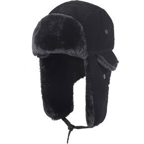 Russian Ushanka Hat Unisex Winter Hat Trapper Hat for Men Women Plush Warm Hat Hunting Hat Ear Flaps Black Thermal Hunters Hat Outdoor Windproof Cycling Hat Beanie Ski Cap