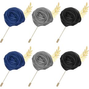 Rose Men Suit Boutonnieres, Golden Leave Brooch Lapel Pin, Boutonnieres for Men Wedding/Groom Groomsmen for Prom Wedding Party/Formal Dinner