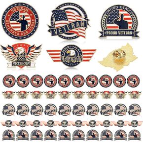 Tondiamo Veteran Pins Bulk US Patriotic Military Lapel Pin 5 Style Army Veteran Badge Hat Pin for Military Gift Favor