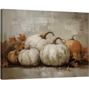 TLESKE Vintage Fall Pumpkins Canvas Wall Art Decor, Rustic Aesthetic Farmhouse Autumn Wall Art Prints for Living Room Bedroom Kitchen, Thanksgiving Decorations Wall Artwork Picture Framed, 11x14in
