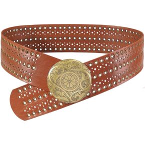 Chamqueen Wasteland Boho Disc Belt Porous Hip-hop Belt Women's PU Leather Wide Belt