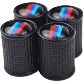 (Set of 4) Metal Auto Tire Valve Stem Cap Cover Trim with M Sports Stripes Resin Emblem for BMW 3 5 7 M3 M4 M5 M8 X1 X3 X4 X5 X6 X7 Z4 i3 i4 ix Anti-Rust