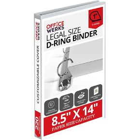 Office Werks Heavy Duty Legal Size View Binder - 14" x 8.5", White, 1 Inch D-Ring, Back Mount Binder