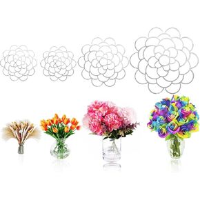 [Upgrade] 4Pcs Flower Arrangement Holder, Bold Floral Grid Reuseable Flower Frog Wire Arranger Twist, 4'/5"/6" Stainless Steel Flower Lid Arranger for Vase Floral Stems Bouquets Plant Fixation Sliver