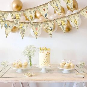 24PCS Winnie Quotes Banner Flags Classic Pooh Hanging Decorations Winnie Inspired Banner For Baby Shower Birthday Party Supplies
