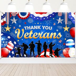 Avezano Veterans Backdrop Thank You Veterans Day Banner Memorial Day Soldier Silhouette Thanks Veterans Day Decorations Backdrop 70.8x43.3inch