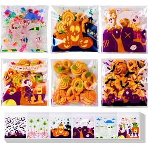 JOYIN 150 PCS Halloween Cellophane Treat Bags, Halloween Clear Self-adhesive Candy Bags, Halloween Plastic Cookie Bags for Trick or Treat, Halloween Goodie Bags for Party Favor Supplies