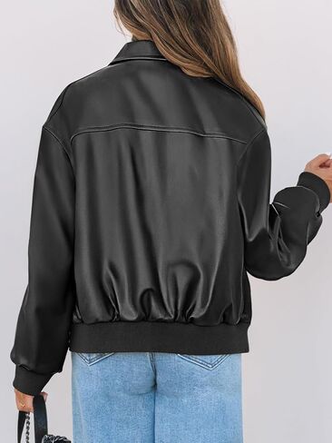 MEROKEETY Women's Oversized Faux Leather Jacket Fall Winter Zip Up Motorcycle Coats Fashion Outfits Clothes 2024 in Kuwait