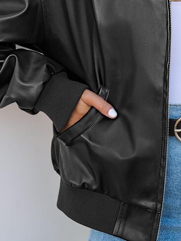 MEROKEETY Women's Oversized Faux Leather Jacket Fall Winter Zip Up Motorcycle Coats Fashion Outfits Clothes 2024 in Kuwait