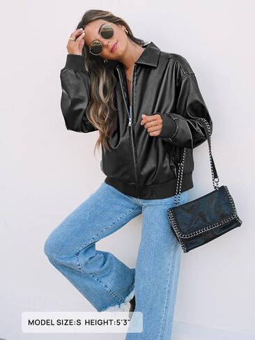 MEROKEETY Women's Oversized Faux Leather Jacket Fall Winter Zip Up Motorcycle Coats Fashion Outfits Clothes 2024 in Kuwait