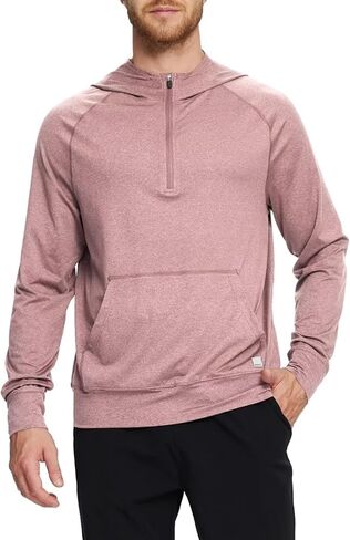 Mens Long Sleeve Quarter Zip Pullover Hoodie Lightweight Regular Fit Hooded Sweatshirt with Kangaroo Pocket in Saudi Arabia