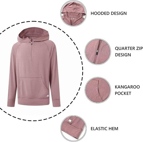 Mens Long Sleeve Quarter Zip Pullover Hoodie Lightweight Regular Fit Hooded Sweatshirt with Kangaroo Pocket in Saudi Arabia