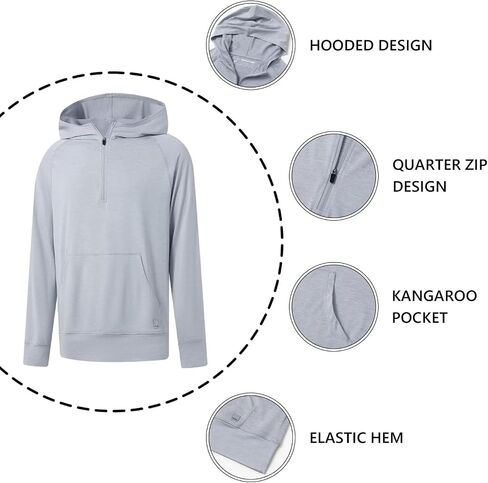 Mens Long Sleeve Quarter Zip Pullover Hoodie Lightweight Regular Fit Hooded Sweatshirt with Kangaroo Pocket in Saudi Arabia