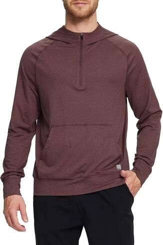 Mens Long Sleeve Quarter Zip Pullover Hoodie Lightweight Regular Fit Hooded Sweatshirt with Kangaroo Pocket in Saudi Arabia
