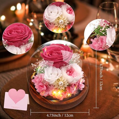 Forever Flowers, Roses Gift - Gifts for Women Preserved Rose in Glass Dome with LED Light Long-Lasting Real Flowers for Her, Unique for Anniversary,Thanksgiving & Christmas in Saudi Arabia