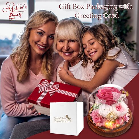 Forever Flowers, Roses Gift - Gifts for Women Preserved Rose in Glass Dome with LED Light Long-Lasting Real Flowers for Her, Unique for Anniversary,Thanksgiving & Christmas in Saudi Arabia