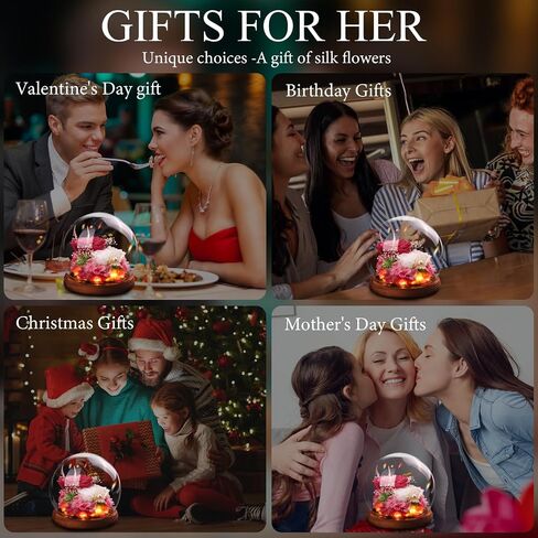 Forever Flowers, Roses Gift - Gifts for Women Preserved Rose in Glass Dome with LED Light Long-Lasting Real Flowers for Her, Unique for Anniversary,Thanksgiving & Christmas in Saudi Arabia