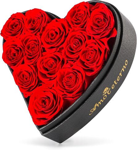 13 Forever Roses Heart-Shaped Leather Box Preserved Flowers Gift for Girl Friend Wife Women Valentine's Day Mother’s Day Birthday Anniversary for Her (Red) in Saudi Arabia
