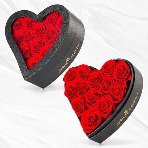 13 Forever Roses Heart-Shaped Leather Box Preserved Flowers Gift for Girl Friend Wife Women Valentine's Day Mother’s Day Birthday Anniversary for Her (Red) in Saudi Arabia