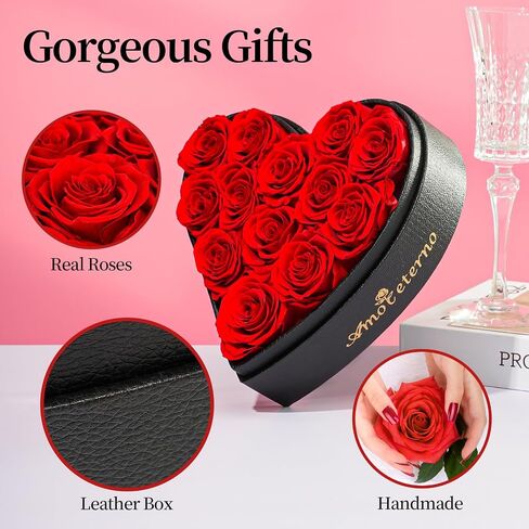 13 Forever Roses Heart-Shaped Leather Box Preserved Flowers Gift for Girl Friend Wife Women Valentine's Day Mother’s Day Birthday Anniversary for Her (Red) in Saudi Arabia