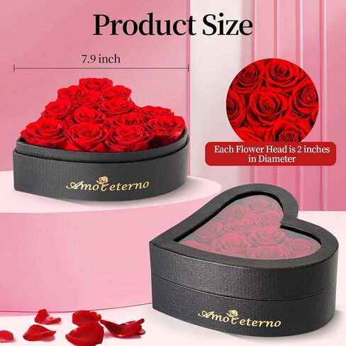 13 Forever Roses Heart-Shaped Leather Box Preserved Flowers Gift for Girl Friend Wife Women Valentine's Day Mother’s Day Birthday Anniversary for Her (Red) in Saudi Arabia