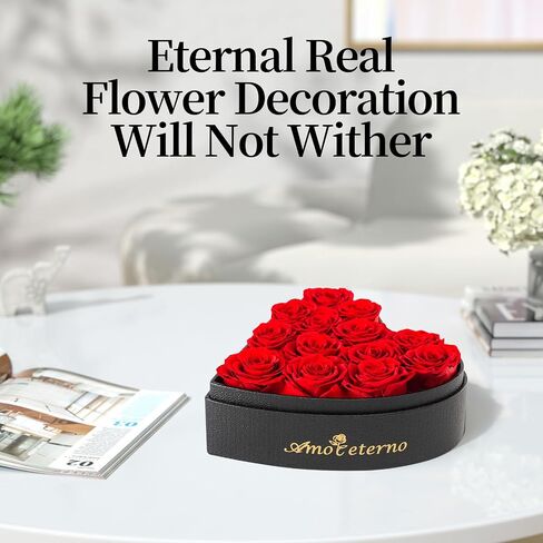 13 Forever Roses Heart-Shaped Leather Box Preserved Flowers Gift for Girl Friend Wife Women Valentine's Day Mother’s Day Birthday Anniversary for Her (Red) in Saudi Arabia