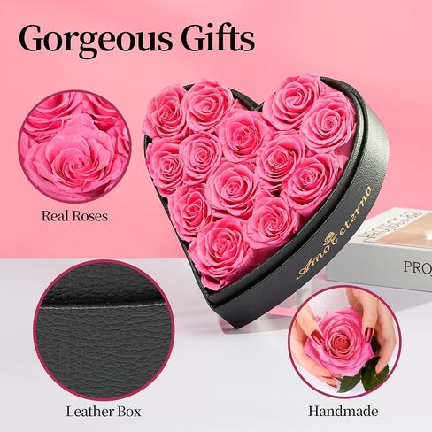 13 Forever Roses Heart-Shaped Leather Box Preserved Flowers Gift for Girl Friend Wife Women Valentine's Day Mother’s Day Birthday Anniversary for Her (Red) in Saudi Arabia