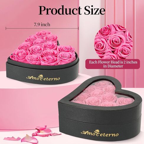 13 Forever Roses Heart-Shaped Leather Box Preserved Flowers Gift for Girl Friend Wife Women Valentine's Day Mother’s Day Birthday Anniversary for Her (Red) in Saudi Arabia