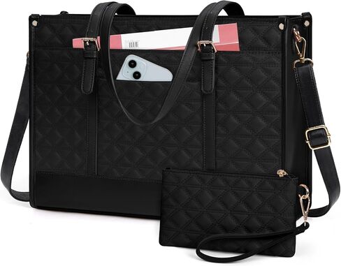 IGOLUMON Laptop Bag for Women 15.6 Inch Vegan Leather Work Tote Bag Quilted Womens Briefcase Designer Laptop Bags for Office Teacher College Cute Computer Bag with Purse Professional Beige & Brown in Saudi Arabia
