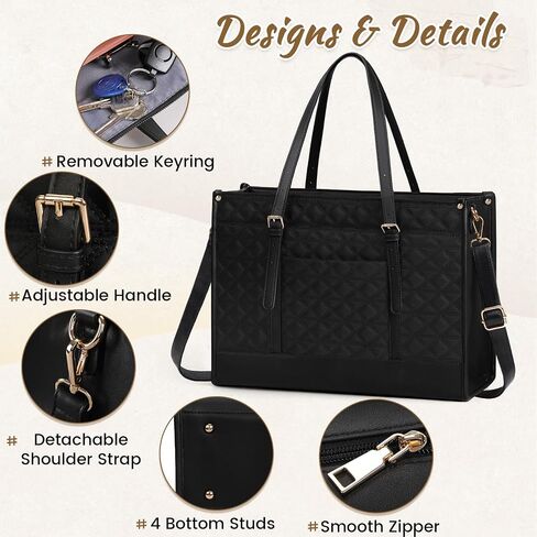 IGOLUMON Laptop Bag for Women 15.6 Inch Vegan Leather Work Tote Bag Quilted Womens Briefcase Designer Laptop Bags for Office Teacher College Cute Computer Bag with Purse Professional Beige & Brown in Saudi Arabia