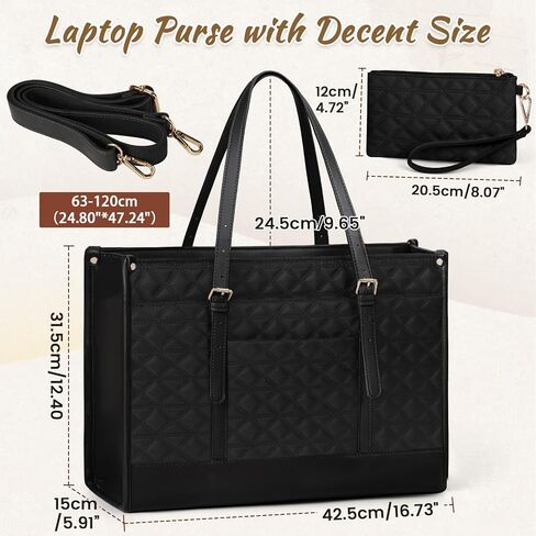 IGOLUMON Laptop Bag for Women 15.6 Inch Vegan Leather Work Tote Bag Quilted Womens Briefcase Designer Laptop Bags for Office Teacher College Cute Computer Bag with Purse Professional Beige & Brown in Saudi Arabia