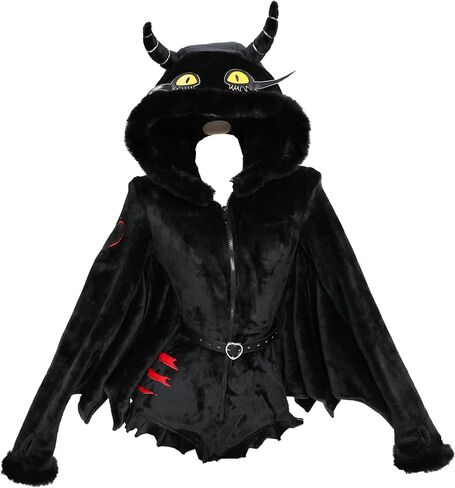 MEOWCOS Pajamas Bodysuit Animal One Piece Halloween Cosplay Costume Demon Gothic Hooded Loungewear with Stockings in Saudi Arabia