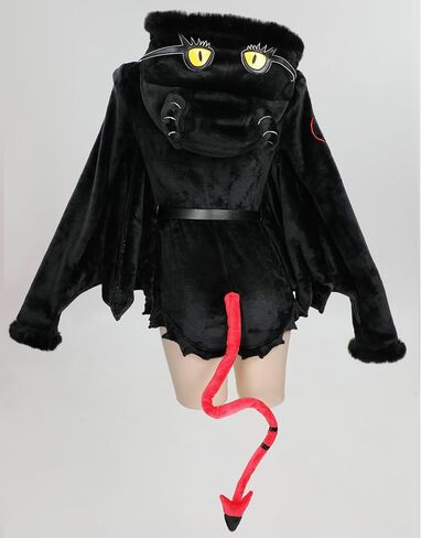 MEOWCOS Pajamas Bodysuit Animal One Piece Halloween Cosplay Costume Demon Gothic Hooded Loungewear with Stockings in Saudi Arabia
