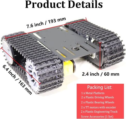 Professional Tank Car Chassis Kit with 2pcs Plastic Tracks & 2pcs TT Motor, TT02 Crawler Tank Chassis Platform for Arduino (Black) in Kuwait