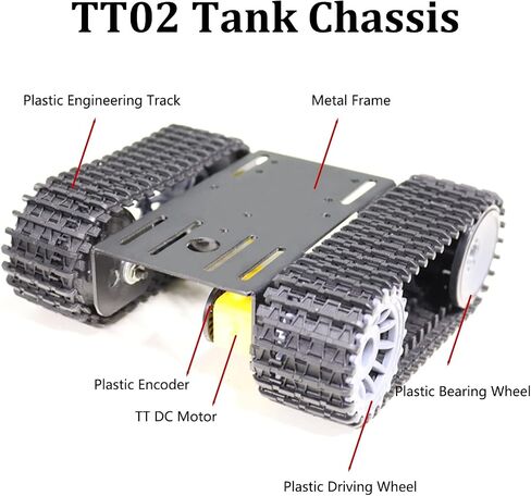 Professional Tank Car Chassis Kit with 2pcs Plastic Tracks & 2pcs TT Motor, TT02 Crawler Tank Chassis Platform for Arduino (Black) in Kuwait