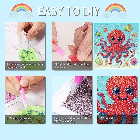 mjcakrn 4 حزم DIY الكرتون الماس مجموعات الفن للمبتدئين، والحيوانات لطيف DIY 5D الماس الفنون فسيفساء مجموعات للبالغين، والفنون والحرف جوهرة كبيرة كامل جولة الحفر جوهرة الفن لديكور جدار المنزل 6X6 بوصة in Saudi Arabia