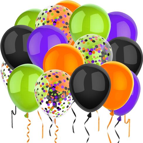 50 Pcs 12 Inch Halloween Balloons Halloween Decorations Orange Black Purple Green Confetti Balloons for Halloween Trick or Treat Party Spooky Ghost Party Bar Birthday Graduation Decoration in Saudi Arabia