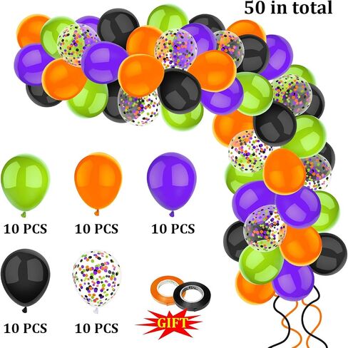 50 Pcs 12 Inch Halloween Balloons Halloween Decorations Orange Black Purple Green Confetti Balloons for Halloween Trick or Treat Party Spooky Ghost Party Bar Birthday Graduation Decoration in Saudi Arabia