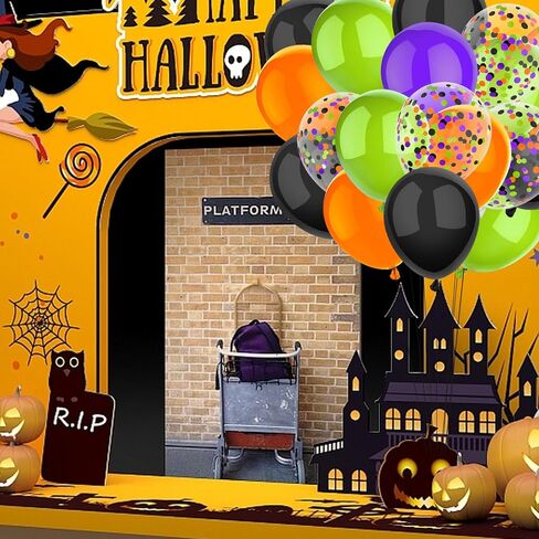 50 Pcs 12 Inch Halloween Balloons Halloween Decorations Orange Black Purple Green Confetti Balloons for Halloween Trick or Treat Party Spooky Ghost Party Bar Birthday Graduation Decoration in Saudi Arabia