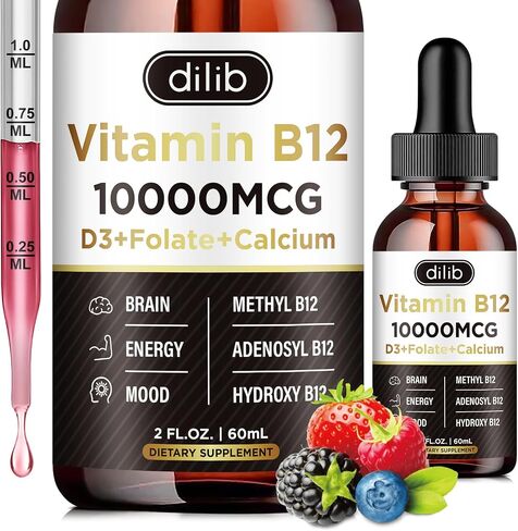 Vitamin B12 Complex 5000 mcg | Vegan B12 Liquid Drops Sublingual Supplement | Methylcobalamin w/ Folate, Biotin, Vitamin C, B3, B5, B6, & B8 for Long-Lasting Energy and Healthy Metabolism, 2 fl. oz. in Kuwait