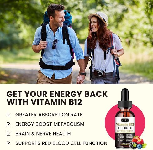 Vitamin B12 Complex 5000 mcg | Vegan B12 Liquid Drops Sublingual Supplement | Methylcobalamin w/ Folate, Biotin, Vitamin C, B3, B5, B6, & B8 for Long-Lasting Energy and Healthy Metabolism, 2 fl. oz. in Kuwait