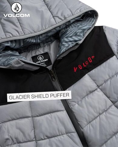 سترة منتفخة للأولاد من Volcom - سترة شتوية مبطنة بغطاء للرأس من Glacier Shield - سترات ملابس خارجية معزولة للأولاد (4-18) in Saudi Arabia