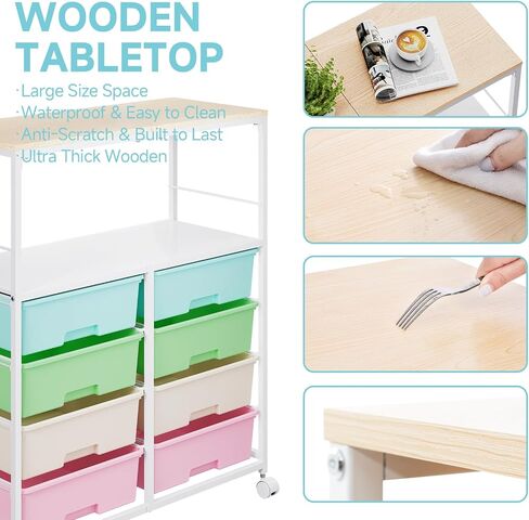 8 Drawers Rolling Storage Cart with Wooden Top, Multipurpose Utility Cart with Opening Shelf & Lockable Wheels, Storage Drawer Cart Organizer for Home Office Craft Room Classroom, Brown in Saudi Arabia